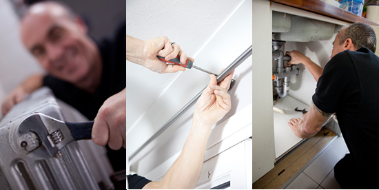 Handyman putting up curtain poles